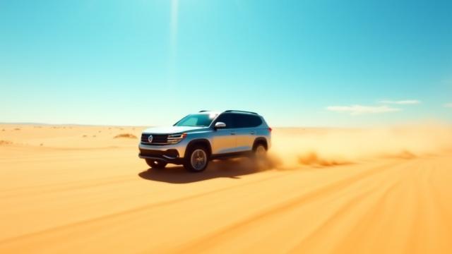 砂漠を走る車の自動車広告スチール